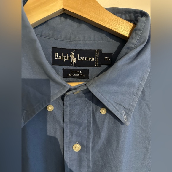 VINTAGE Ralph Lauren Tilden Cotton short sleeve embroidered logo shirt blue - Picture 2 of 16